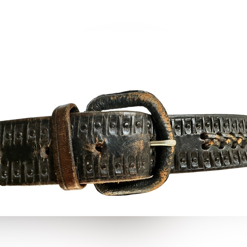 Vtg Mens Belt Sz 40 Braided Leather Brown Distressed Made In Mexico Handtooled‍‍ - Picture 6 of 13